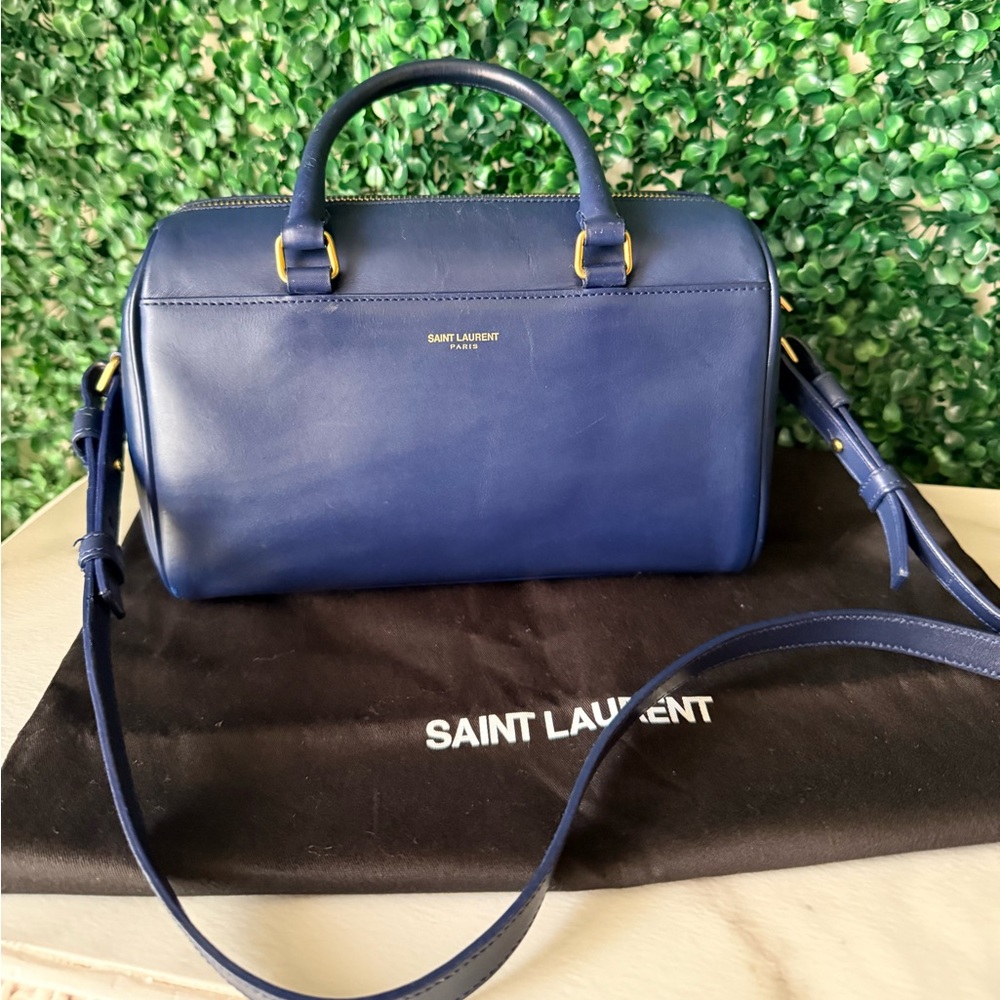 Saint Laurent Navy Leather Bowling Bag Satchel Authentic